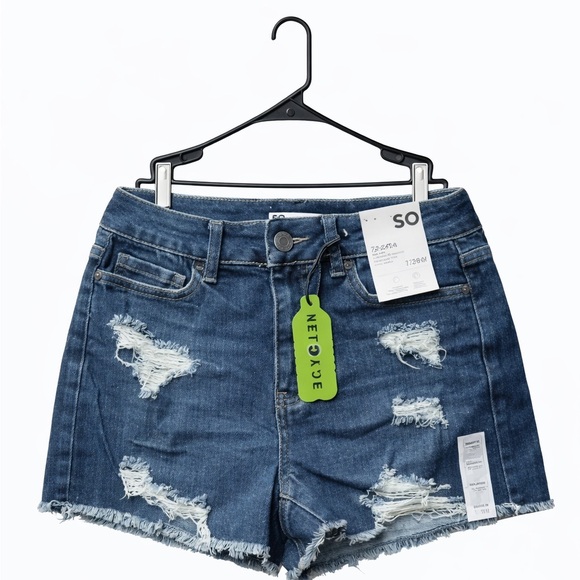 SO Pants - NWT SO Juniors Size 7 Blue Distressed Cutoff Denim Shortie Shorts 28” Waist